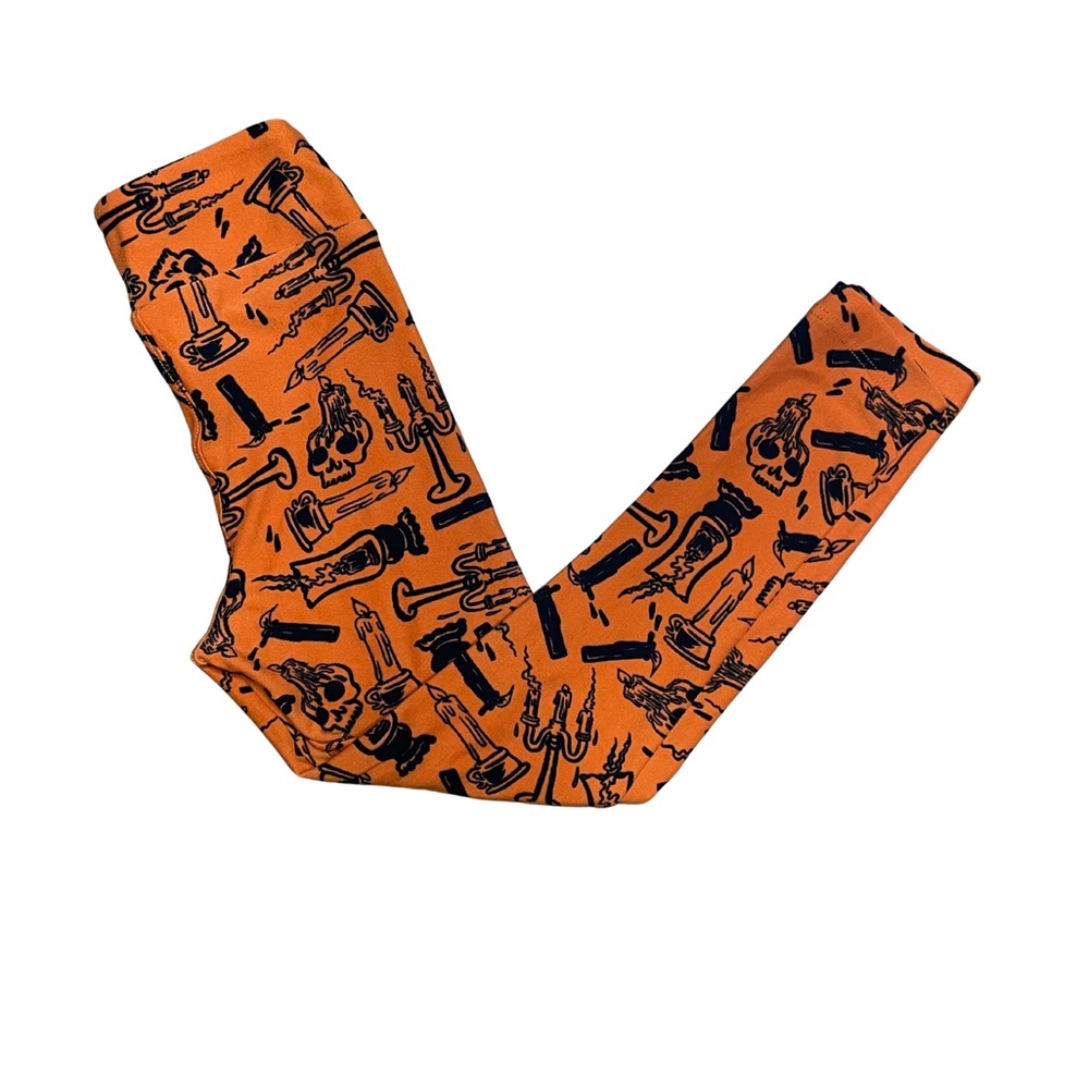 LuLaRoe S/M NWOT Kids Leggings Orange and Black Halloween Print